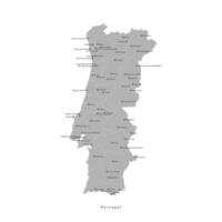 moderno aislado ilustración. simplificado administrativo mapa de Portugal. nombres de capital Lisboa, ciudades y distritos gris color vector