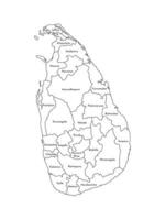 isolated illustration of simplified administrative map of Sri Lanka. Borders and names of the regions. Black line silhouettes. vector