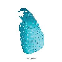 isolated geometric illustration with simple icy blue shape of Sri Lanka map. Pixel art style for NFT template. Dotted logo with gradient texture for design on white background vector