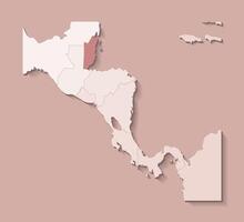 illustration with Central America land with borders of states and marked country Belize. Political map in brown colors with regions. Beige background vector