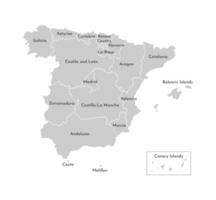 isolated illustration of simplified administrative map of Spain. Borders and names of the counties. Gray silhouettes. White background vector