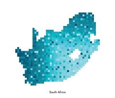 isolated geometric illustration with simple icy blue shape of South Africa map. Pixel art style for NFT template. Dotted logo with gradient texture for design on white background vector