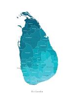 isolated illustration. Simplified admimistrative map of Sri Lanka. Blue shapes of Iregions. Names of the cities and provinces. White background vector