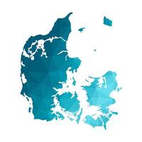 isolated illustration icon with simplified blue silhouette of Denmark map. Polygonal geometric style. White background vector