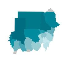 isolated illustration of simplified administrative map of Sudan. Borders of the regions. Colorful blue khaki silhouettes. vector