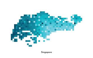 isolated geometric illustration with simple icy blue shape of Singapore map. Pixel art style for NFT template. Dotted logo with gradient texture for design on white background vector