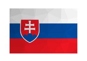 isolated illustration. National Slovak flag with bands of white, blue, red and arms. Official symbol of Slovakia. Creative design in low poly style with triangular shapes. Gradient effect. vector