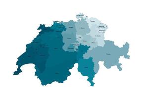 isolated illustration of simplified administrative map of Switzerland. Borders and names of the regions. Colorful blue khaki silhouettes. vector