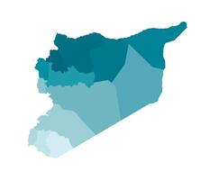 isolated illustration of simplified administrative map of Syria. Borders of the regions. Colorful blue khaki silhouettes vector