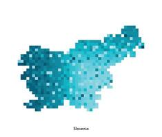 isolated geometric illustration with simple icy blue shape of Slovenia map. Pixel art style for NFT template. Dotted logo with gradient texture for design on white background vector