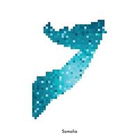 aislado geométrico ilustración con sencillo glacial azul forma de Somalia mapa. píxel Arte estilo para nft modelo. punteado logo con degradado textura para diseño en blanco antecedentes vector