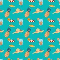 Pineapple fruit seamless pattern. Summer beach objects design vector
