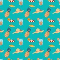 Pineapple fruit seamless pattern. Summer beach objects design vector