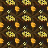 Ladybugs With Leaves Seamless Pattern Design vector