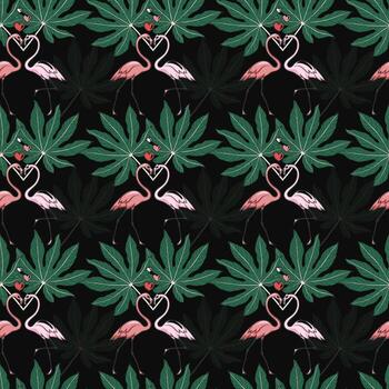 Flamingos In Palm Beach Seamless Pattern Design vector