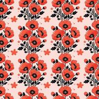 Red flowers with leaves Seamless Pattern Design vector