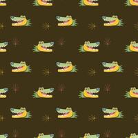 Seamless Pattern with Cartoon Crocodile Face Design vector