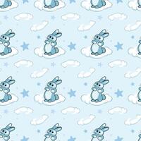 Rabbits in Clouds Seamless Pattern Design vector