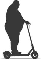 silhouette fat man riding electric scooter full body black color only vector