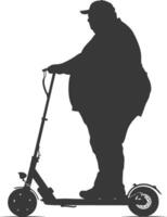 silhouette fat man riding electric scooter full body black color only vector