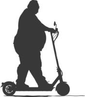 silhouette fat man riding electric scooter full body black color only vector