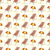 Red and white wooden chairs and beach umbrella seamless pattern vector