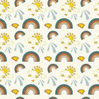 Sun Rainbow Clouds And Stars Seamless Pattern Design vector