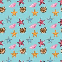 Sea Shell And Starfish Seamless Pattern Design vector