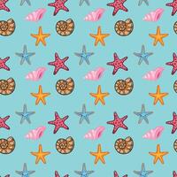 Sea Shell And Starfish Seamless Pattern Design vector