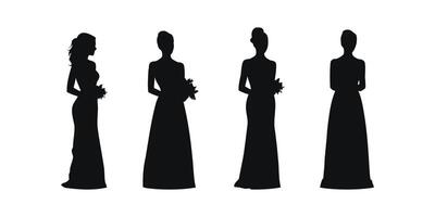 Silhouettes of Elegant Women in Gowns Holding Flowers vector