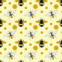 Busy Honey Bees In The Woods Seamless Pattern Design vector