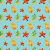 Spiral snail shells and starfish seamless beach pattern vector