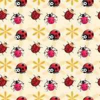 Ladybugs In A Flower Bed Seamless Pattern Design vector