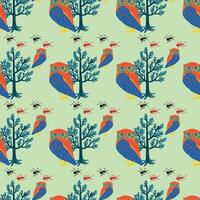 Owls In The Forest Seamless Pattern Design vector