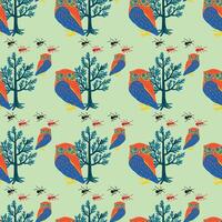 Owls In The Forest Seamless Pattern Design vector