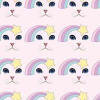 Kitty Cat Rainbow Seamless Pattern Design vector