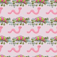 Caterpillar In The Wonderland Seamless Pattern Design vector