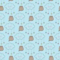 Cats Sleeping In The Clouds Seamless Pattern Design vector