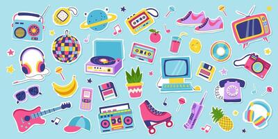 Retro90s retro elements stickers set. Concept of 90s. Stickers isolated. Y2K, 2000s, 80s retro elements set. vector