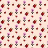 Flowers And Ladybugs Seamless Pattern Design vector
