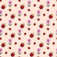 Flowers And Ladybugs Seamless Pattern Design vector