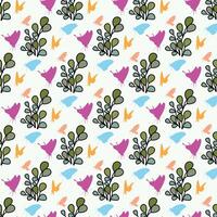 Herbal Plants And Butterflies Seamless Pattern Design vector