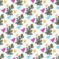 Herbal Plants And Butterflies Seamless Pattern Design vector