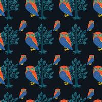 Owls In The Forest Seamless Pattern Design vector