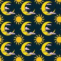 Shining Sun With Moon Seamless Pattern Design vector