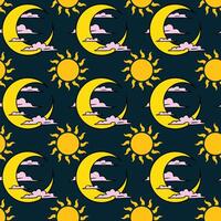 Shining Sun With Moon Seamless Pattern Design vector