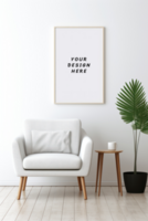 Photo frame mockup on the wall with chair psd