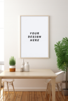 Photo frame mockup with table and plant psd