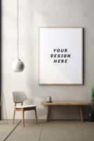 Photo frame mockup with chair and table psd