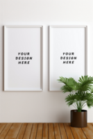 Double photo frame mockup on the wall psd